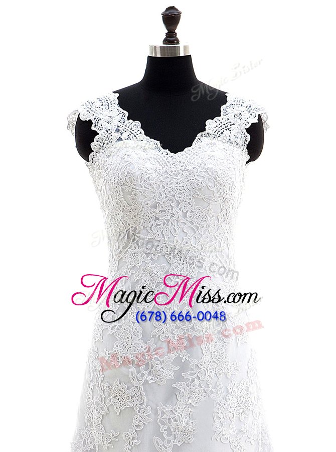 wholesale cheap lace sleeveless with train wedding dress brush train and lace