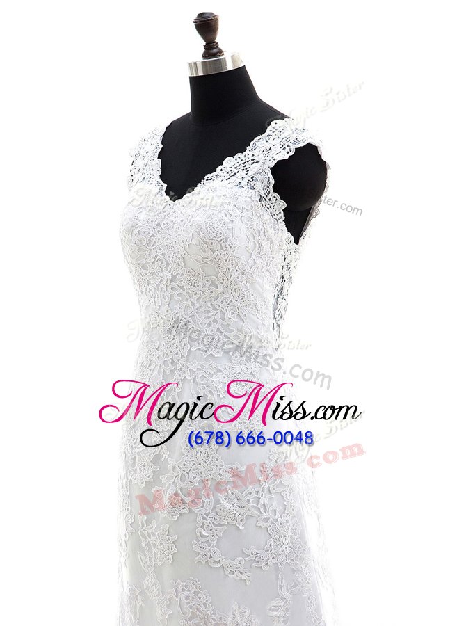 wholesale cheap lace sleeveless with train wedding dress brush train and lace