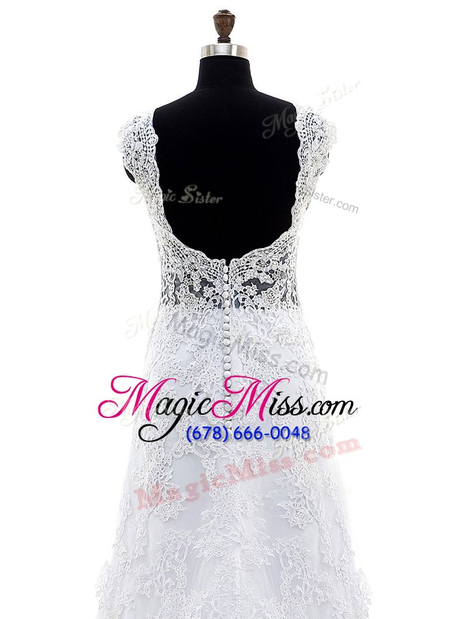 wholesale cheap lace sleeveless with train wedding dress brush train and lace