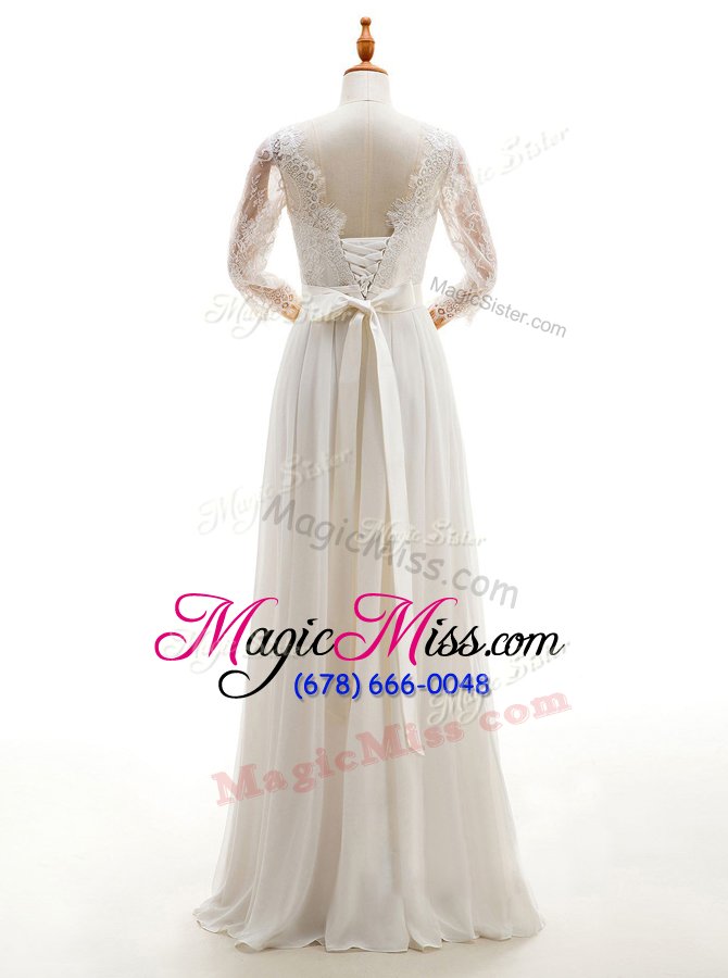 wholesale fashion lace bridal gown white lace up 3|4 length sleeve floor length