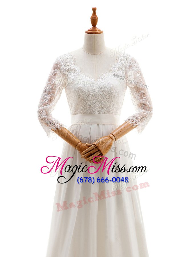 wholesale fashion lace bridal gown white lace up 3|4 length sleeve floor length