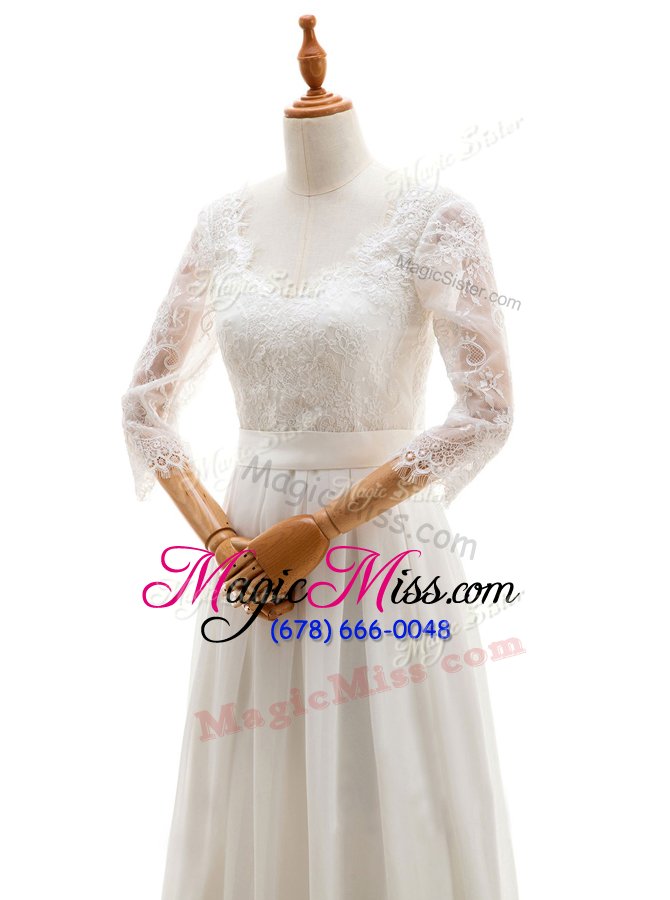 wholesale fashion lace bridal gown white lace up 3|4 length sleeve floor length