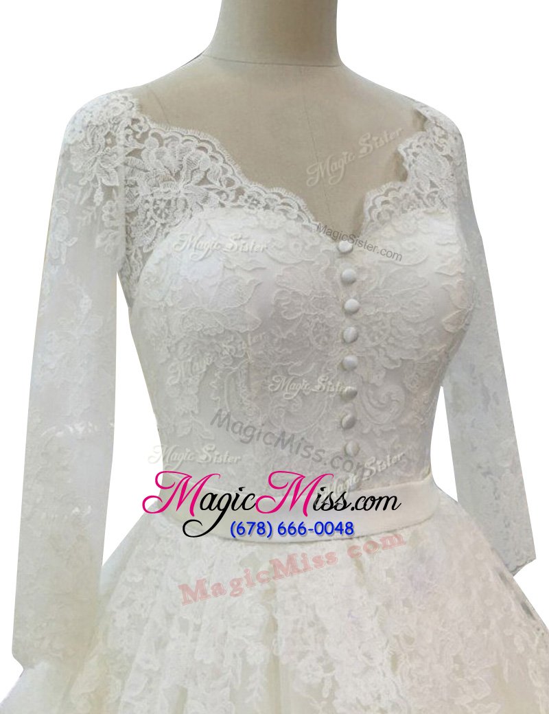 wholesale long sleeves with train lace zipper wedding dresses with white chapel train