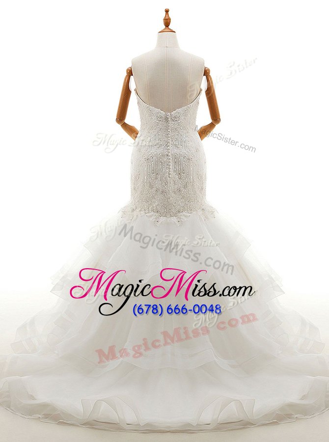 wholesale shining mermaid white sleeveless with train beading and lace and ruffled layers clasp handle wedding gowns