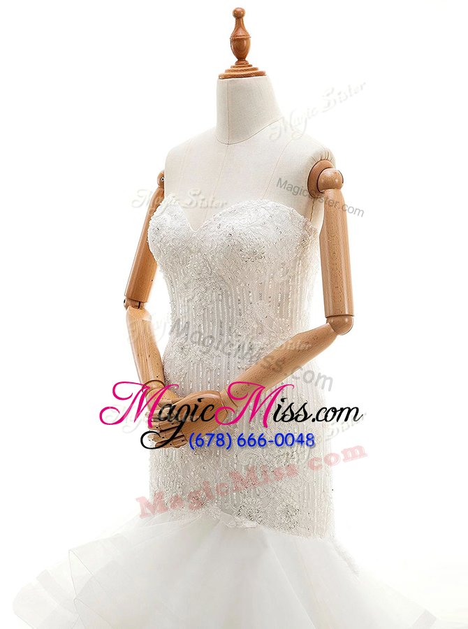 wholesale shining mermaid white sleeveless with train beading and lace and ruffled layers clasp handle wedding gowns