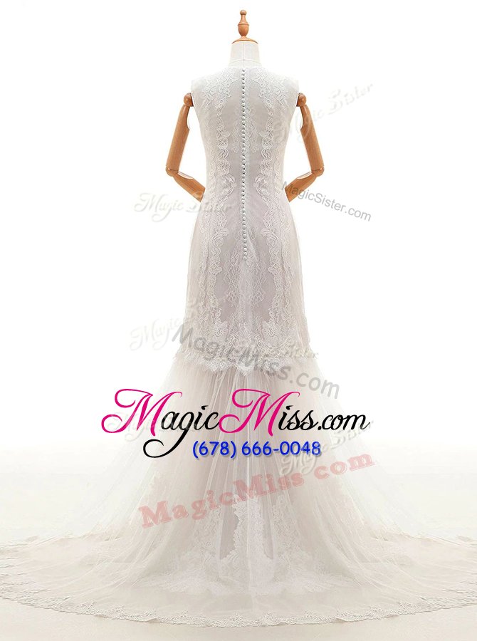 wholesale top selling sleeveless brush train clasp handle with train lace wedding gowns