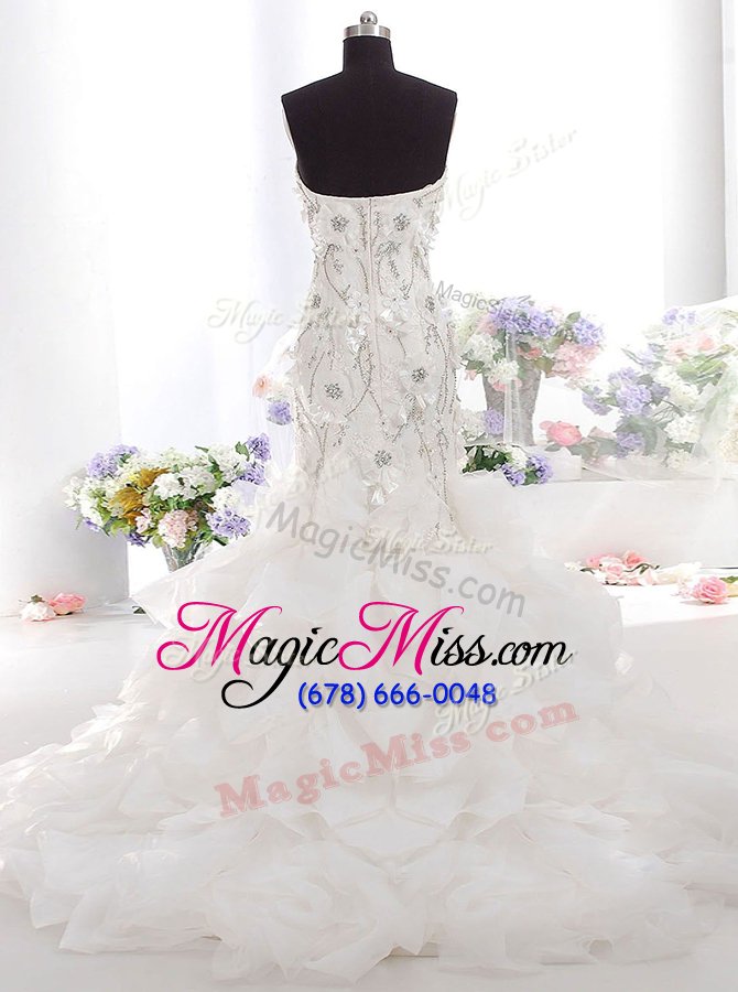 wholesale stunning mermaid white sweetheart neckline beading and appliques wedding gowns sleeveless zipper