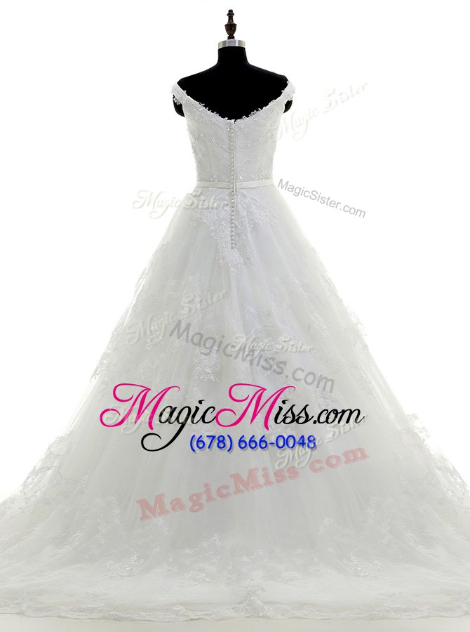 wholesale high quality sleeveless sweep train beading and lace and hand made flower zipper wedding dress