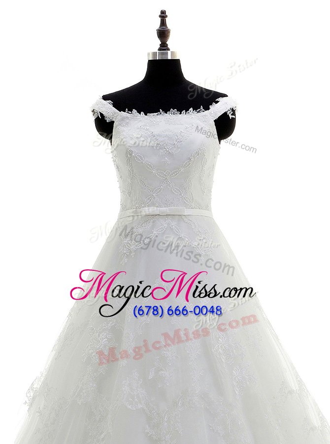 wholesale high quality sleeveless sweep train beading and lace and hand made flower zipper wedding dress