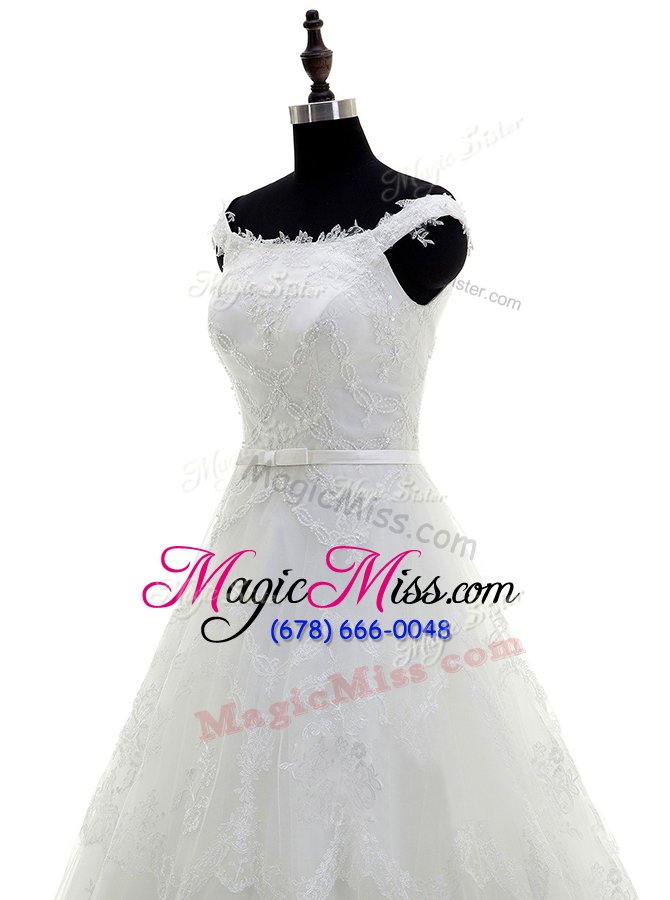 wholesale high quality sleeveless sweep train beading and lace and hand made flower zipper wedding dress