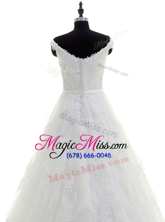 wholesale high quality sleeveless sweep train beading and lace and hand made flower zipper wedding dress