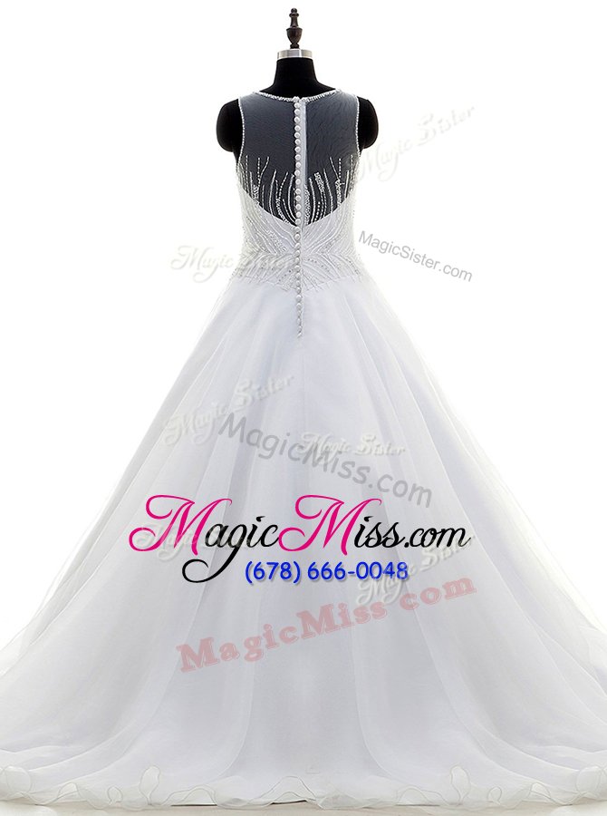 wholesale sexy scoop white sleeveless with train beading zipper wedding dress