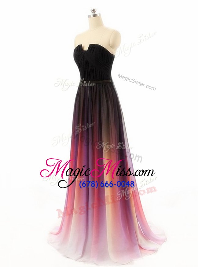 wholesale latest chiffon and fading color sleeveless with train prom dress sweep train and belt