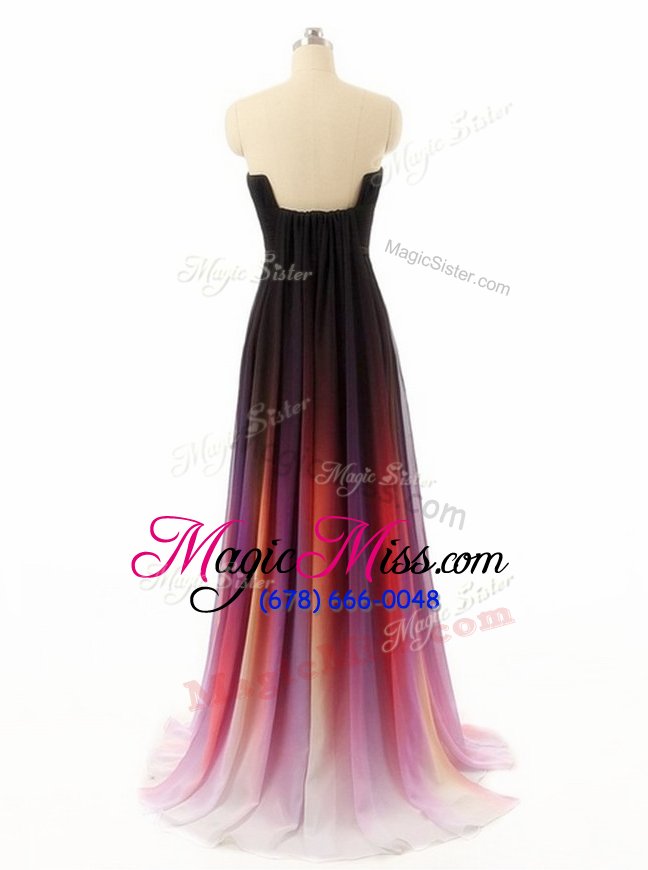 wholesale latest chiffon and fading color sleeveless with train prom dress sweep train and belt