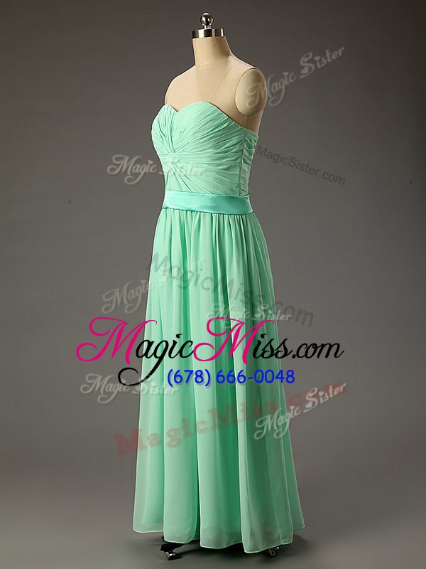 wholesale trendy turquoise sleeveless ruching floor length prom dress