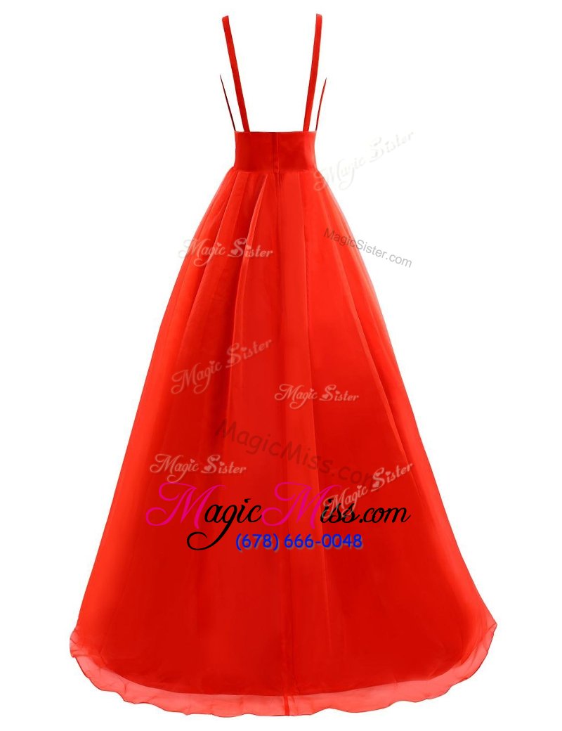 wholesale custom made orange zipper v-neck pleated prom evening gown organza sleeveless brush train