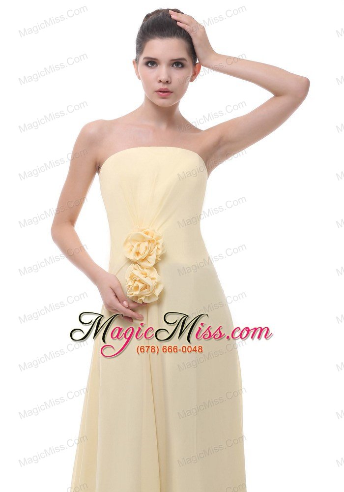 wholesale missouri hand made flowers decorate bodice light yellow chiffon floor-length strapless prom / evening dress for 2013