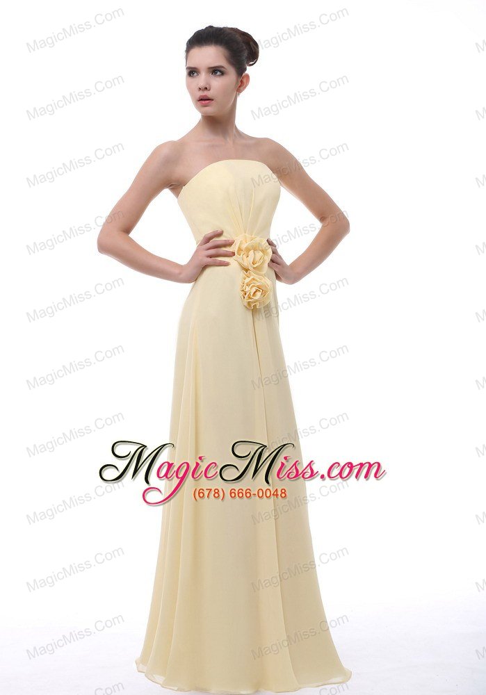 wholesale missouri hand made flowers decorate bodice light yellow chiffon floor-length strapless prom / evening dress for 2013