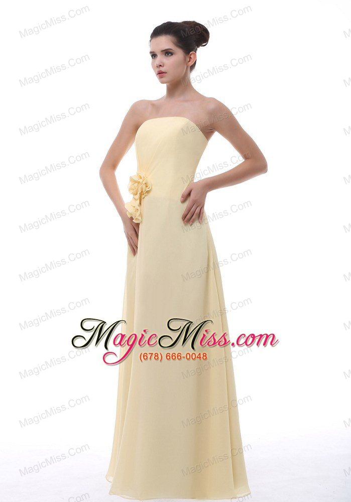 wholesale missouri hand made flowers decorate bodice light yellow chiffon floor-length strapless prom / evening dress for 2013