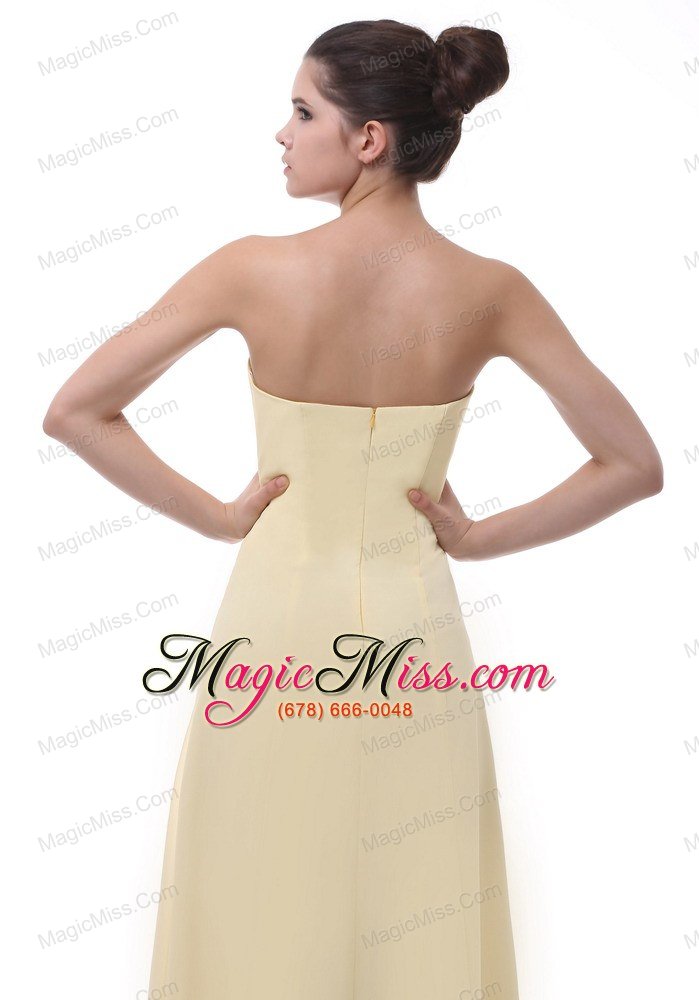 wholesale missouri hand made flowers decorate bodice light yellow chiffon floor-length strapless prom / evening dress for 2013