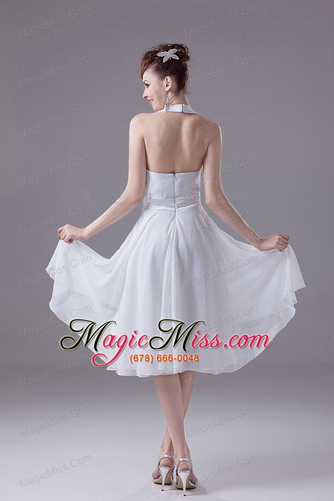 wholesale white halter empire chiffon tea-length bridesmaid dress