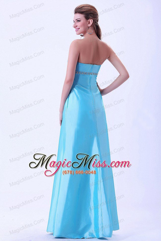 wholesale aqua blue beaded prom dress for custom made taffeta strapless