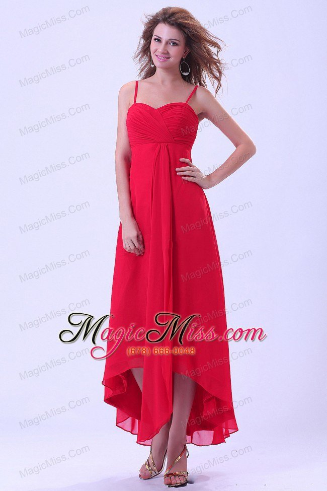 wholesale high-low prom / homecoming dress with spaghetti straps chiffon coral red for custom made