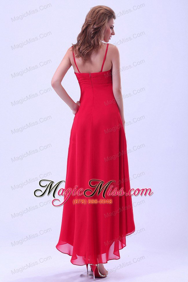 wholesale high-low prom / homecoming dress with spaghetti straps chiffon coral red for custom made