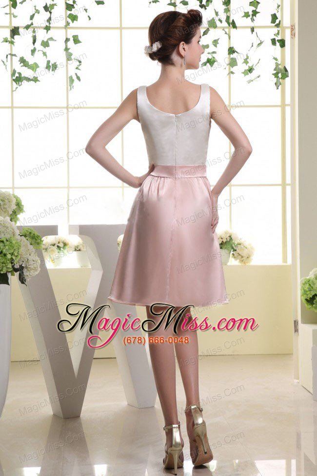 wholesale scoop bridesmaid dress with white and baby pink mini-length