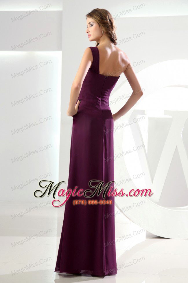 wholesale high slit beading one shoulder burgundy column prom dress