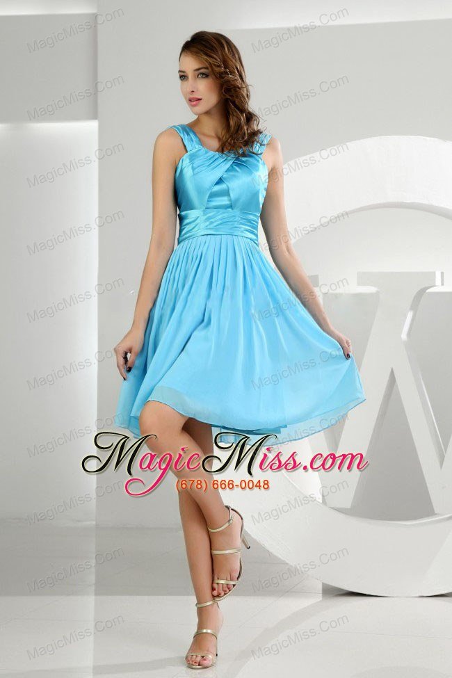 wholesale a-line straps chiffon knee-length baby blue prom dress