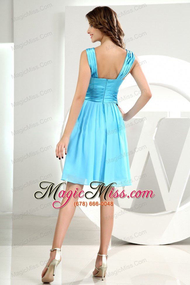 wholesale a-line straps chiffon knee-length baby blue prom dress