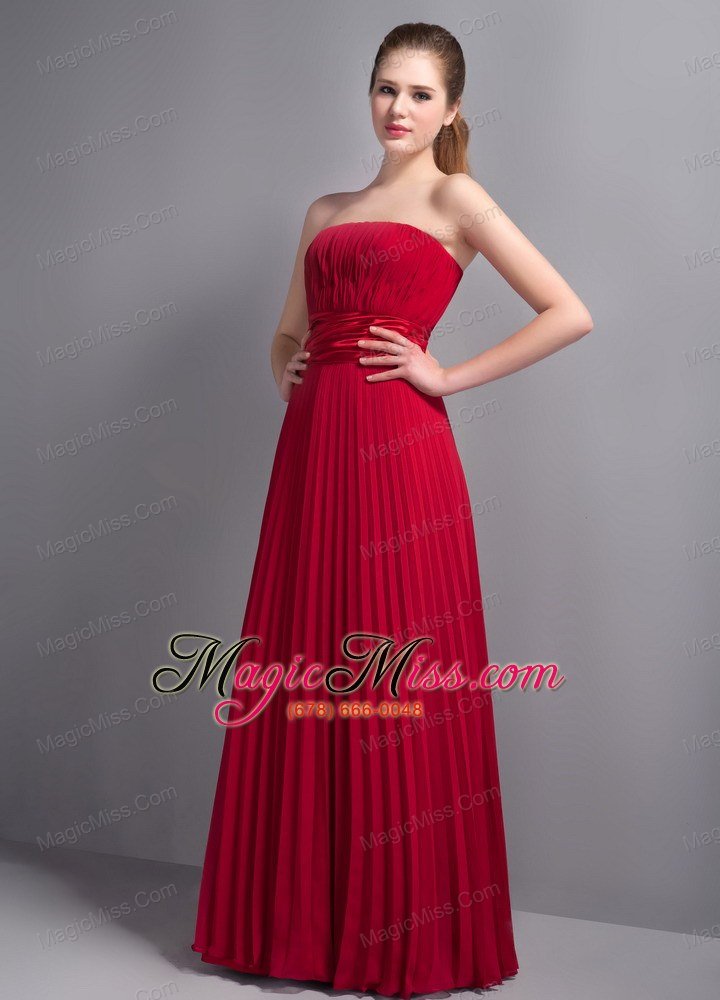 wholesale popular wine red strapless pleat bridesmaid dress floor-length