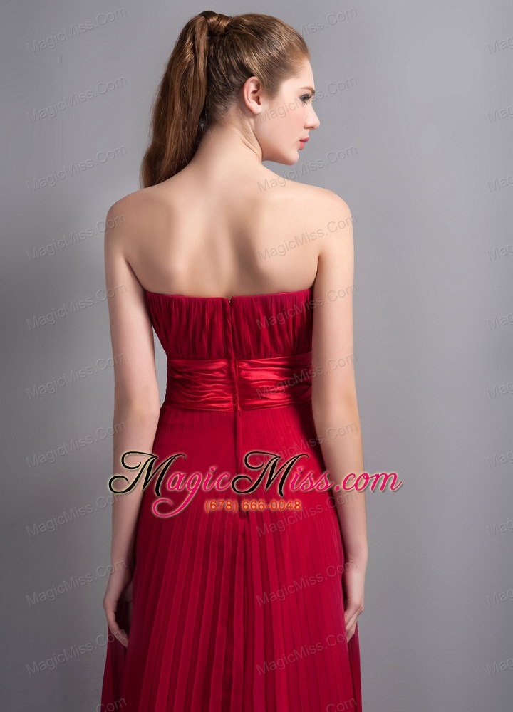 wholesale popular wine red strapless pleat bridesmaid dress floor-length