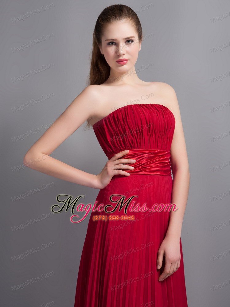 wholesale popular wine red strapless pleat bridesmaid dress floor-length