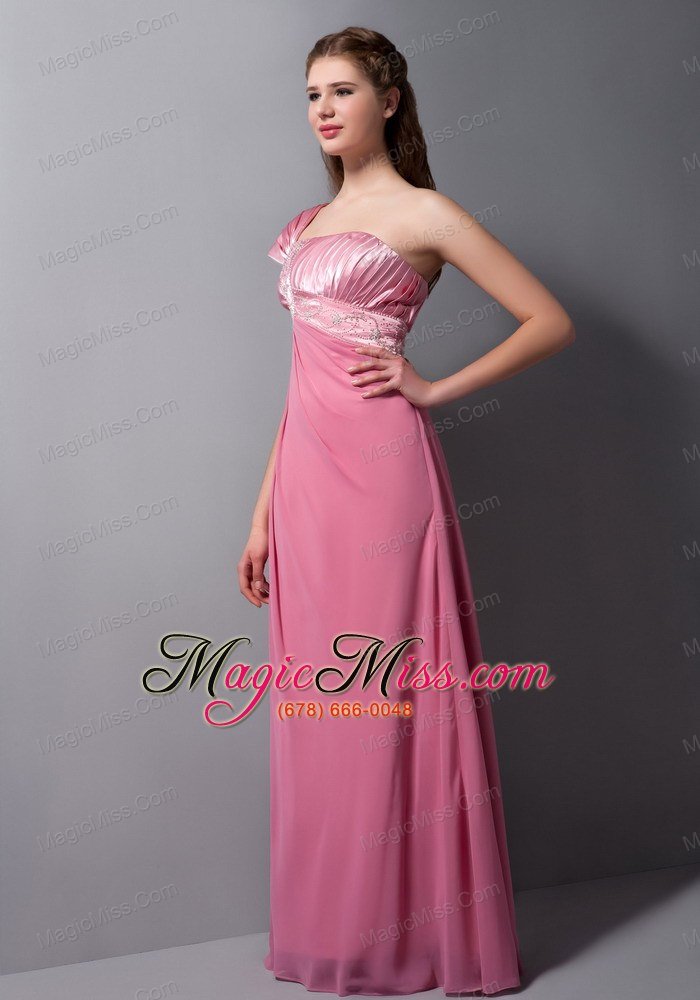 wholesale pink column one shoulder floor-length taffeta and chiffon beading prom dress