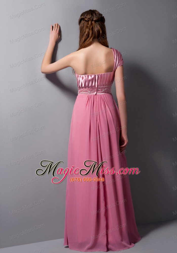 wholesale pink column one shoulder floor-length taffeta and chiffon beading prom dress