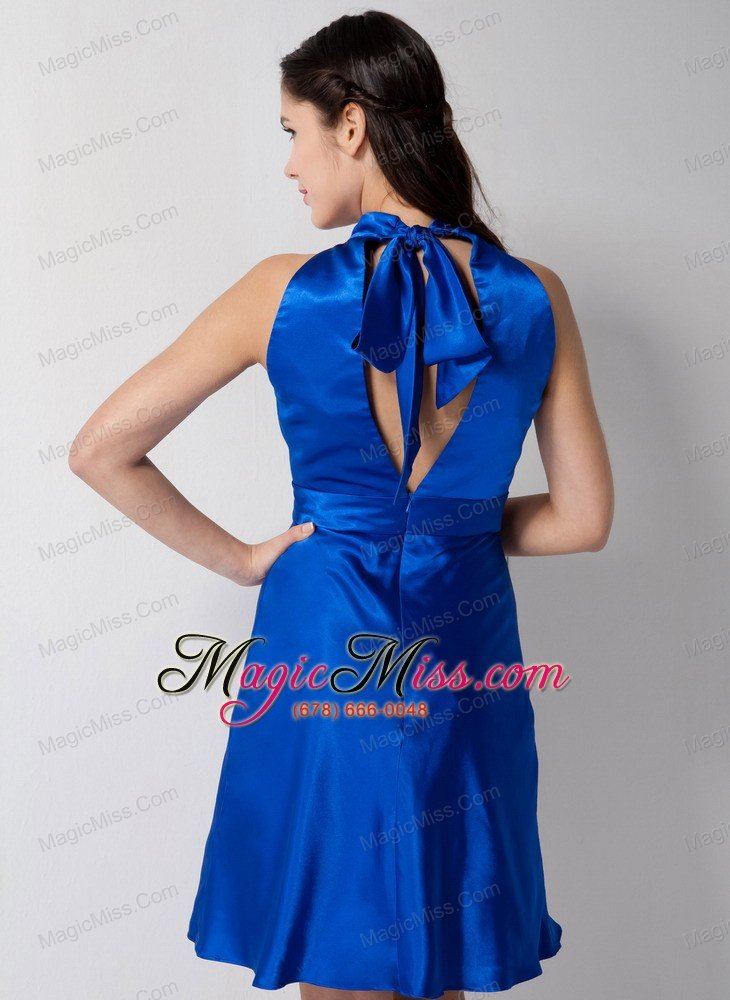 wholesale customize royal blue a-line high-neck bridesmaid dress knee-length taffeta