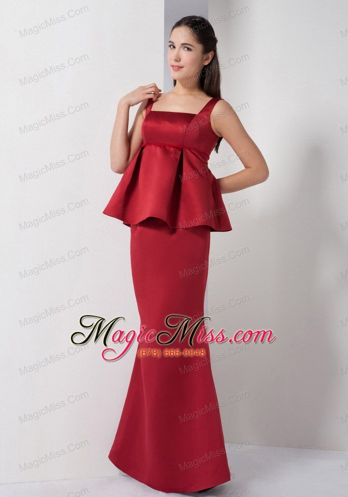 wholesale the super hot wine red mermaid straps bridesmaid dress floor-length satin