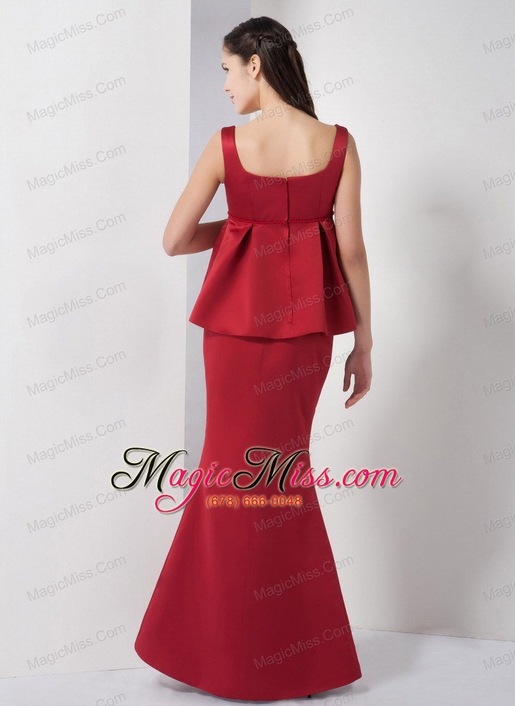 wholesale the super hot wine red mermaid straps bridesmaid dress floor-length satin