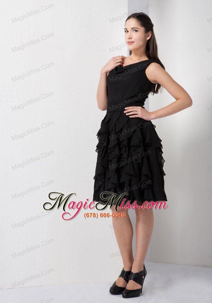 wholesale gorgeous black a-line v-neck knee-length ruffles bridesmaid dress chiffon