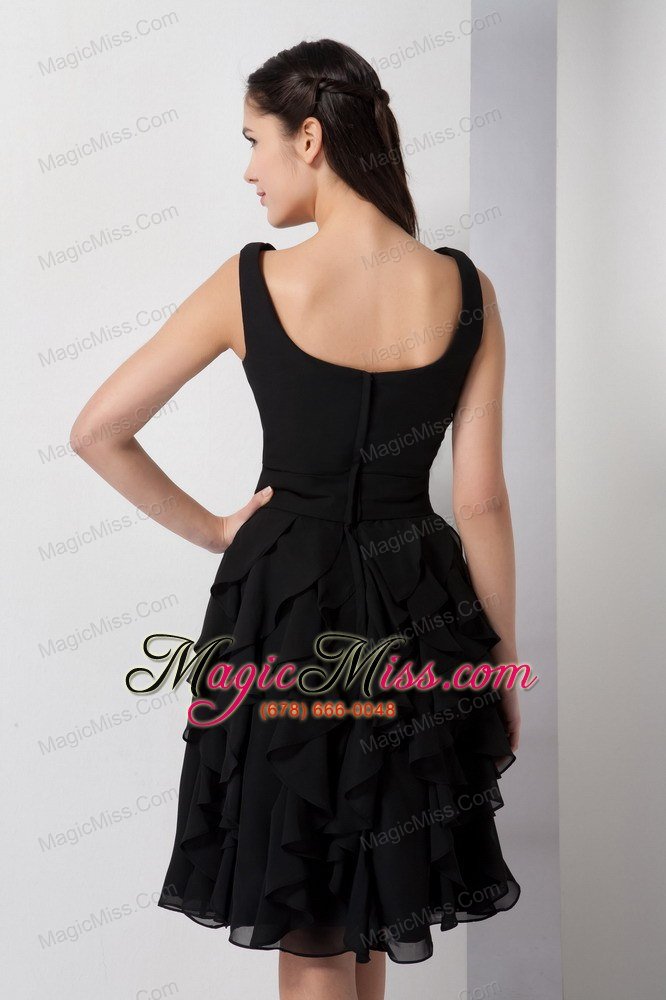 wholesale gorgeous black a-line v-neck knee-length ruffles bridesmaid dress chiffon