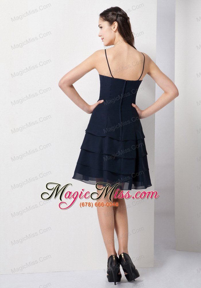 wholesale navy blue a-line spaghetti straps knee-length chiffon hand made flower prom dress