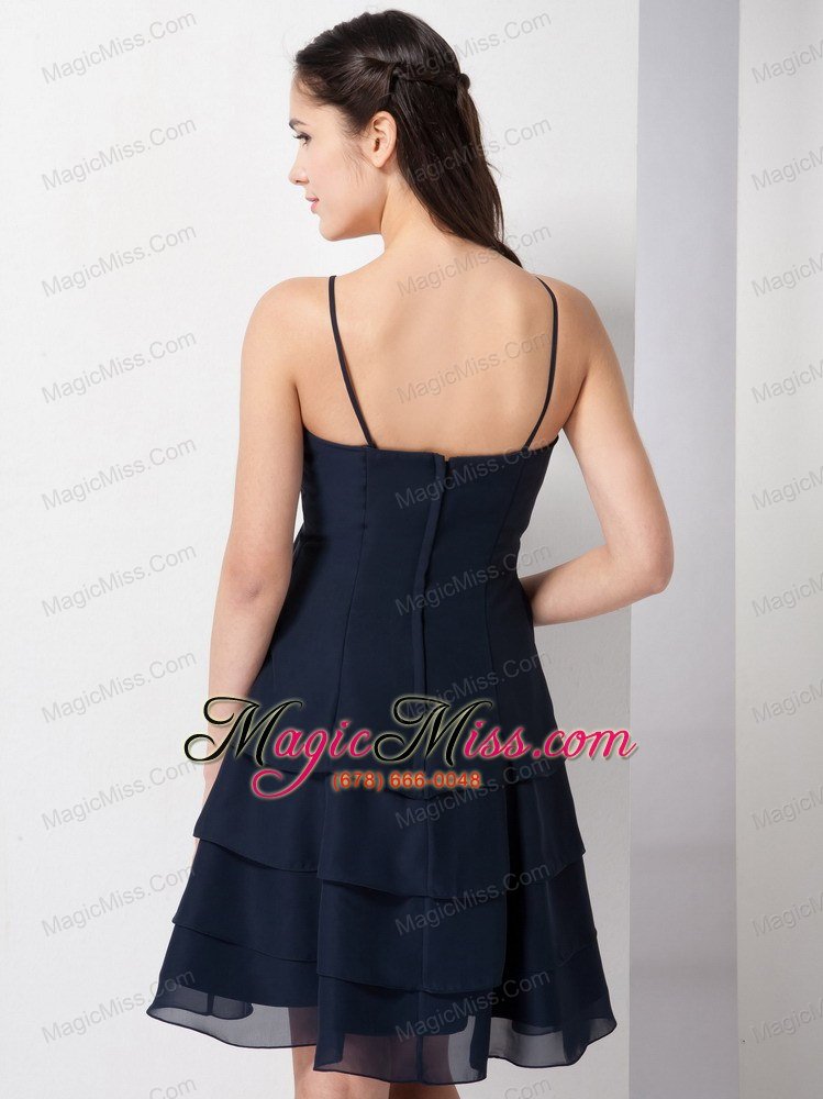 wholesale navy blue a-line spaghetti straps knee-length chiffon hand made flower prom dress