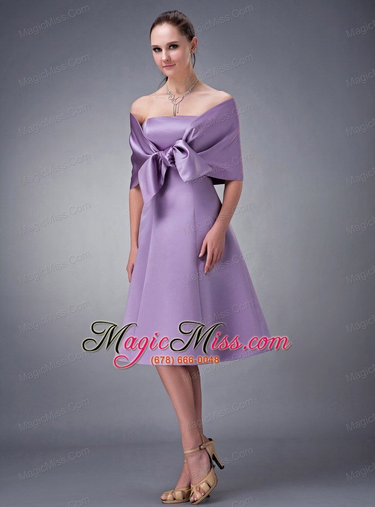 wholesale chic lavender a-line strapless bridesmaid dress tea-length satin