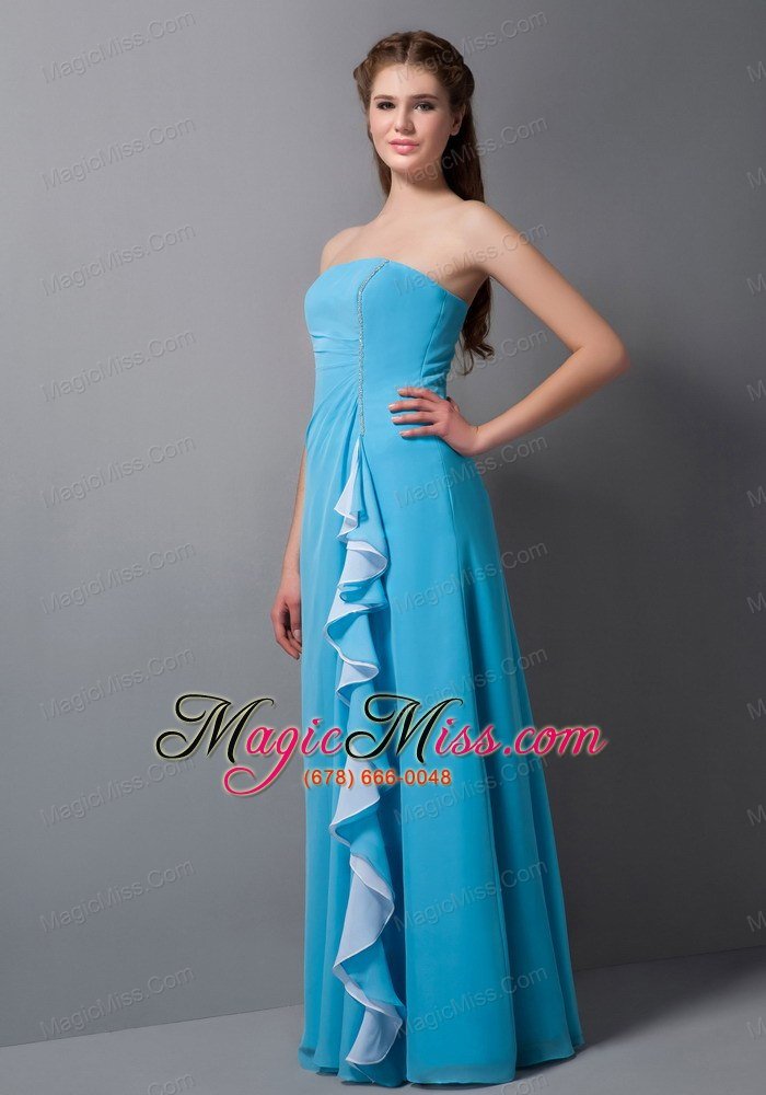 wholesale aqua empire strapless floor-length chiffon beading bridesmaid dress