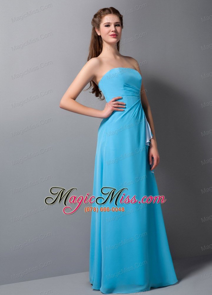 wholesale aqua empire strapless floor-length chiffon beading bridesmaid dress