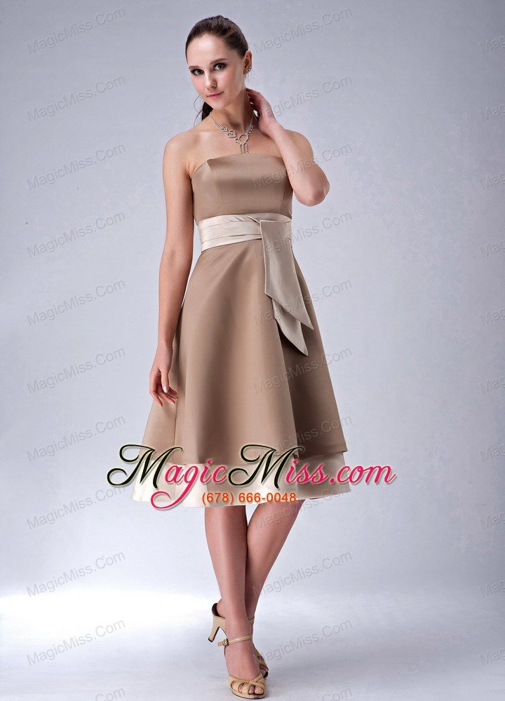 wholesale brand new brown empire strapless bridesmaid dress sash tea-length satin