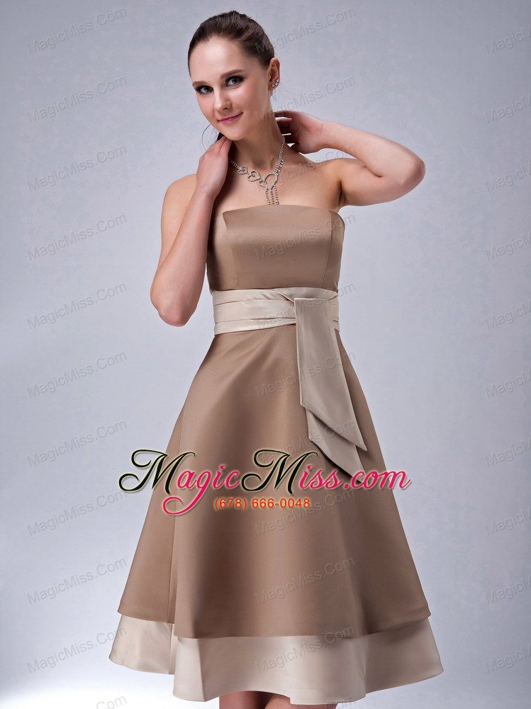 wholesale brand new brown empire strapless bridesmaid dress sash tea-length satin