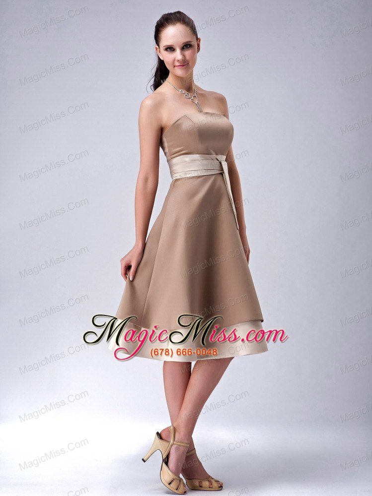 wholesale brand new brown empire strapless bridesmaid dress sash tea-length satin